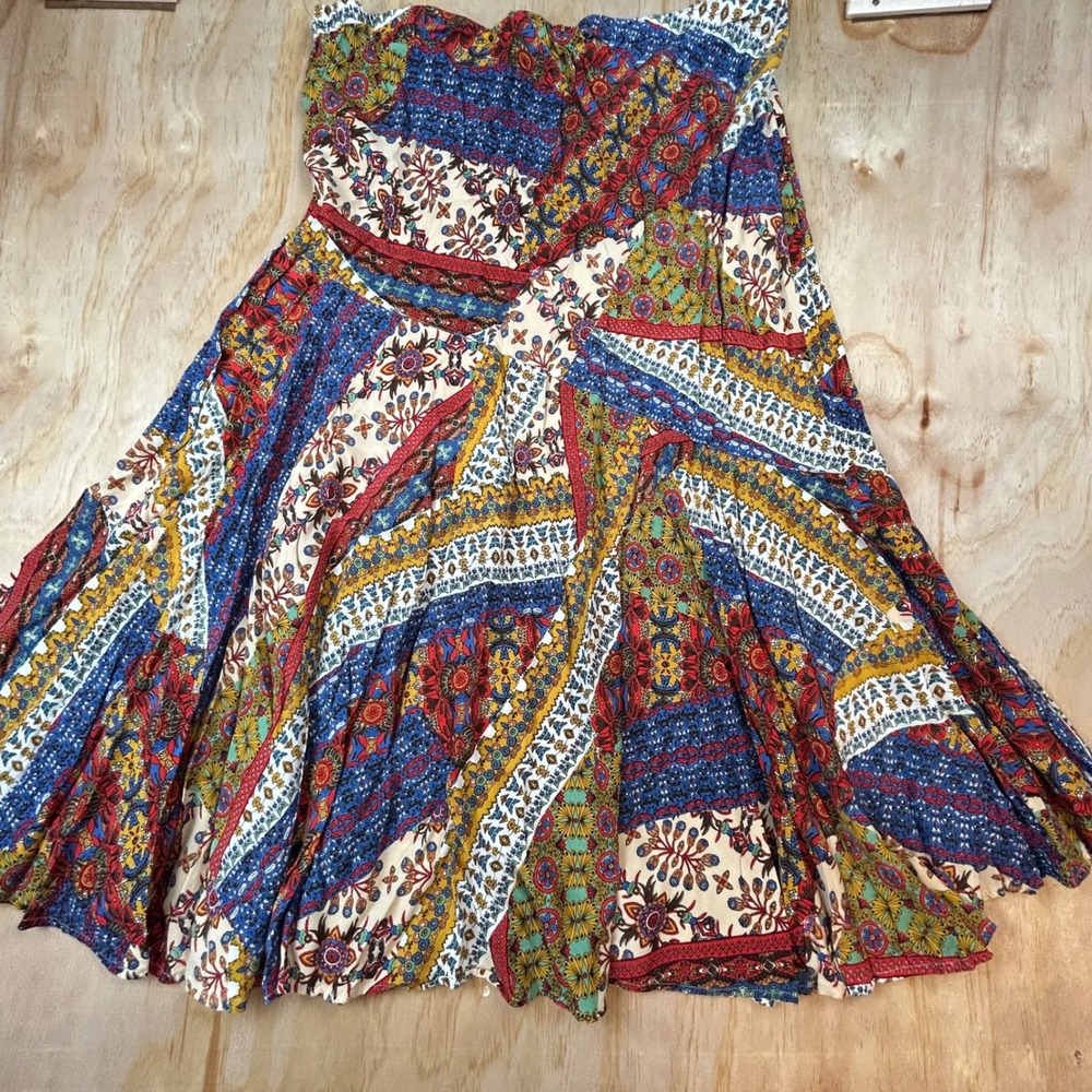 Handmade Boho Patchwork Floral Midi Skirt Multi-Color Elastic Waist 38-50 Waist